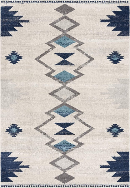 2’ X 10’ Navy And Ivory Tribal Pattern Runner Rug