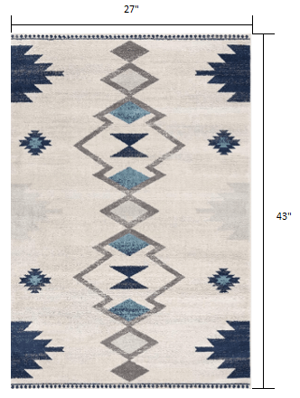 2’ X 10’ Navy And Ivory Tribal Pattern Runner Rug