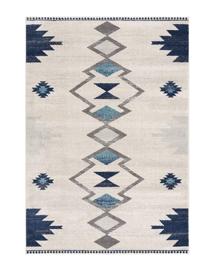 2’ X 10’ Navy And Ivory Tribal Pattern Runner Rug