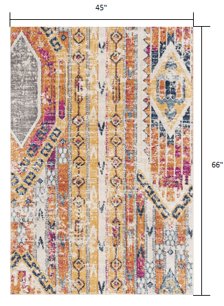 2’ X 10’ Gold And Ivory Distressed Tribal Runner Rug