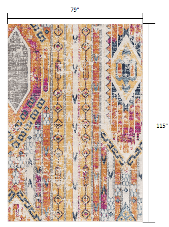 2’ X 10’ Gold And Ivory Distressed Tribal Runner Rug