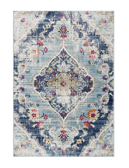 2’ X 4’ Blue Distressed Medallion Area Rug