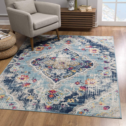 2’ X 4’ Blue Distressed Medallion Area Rug