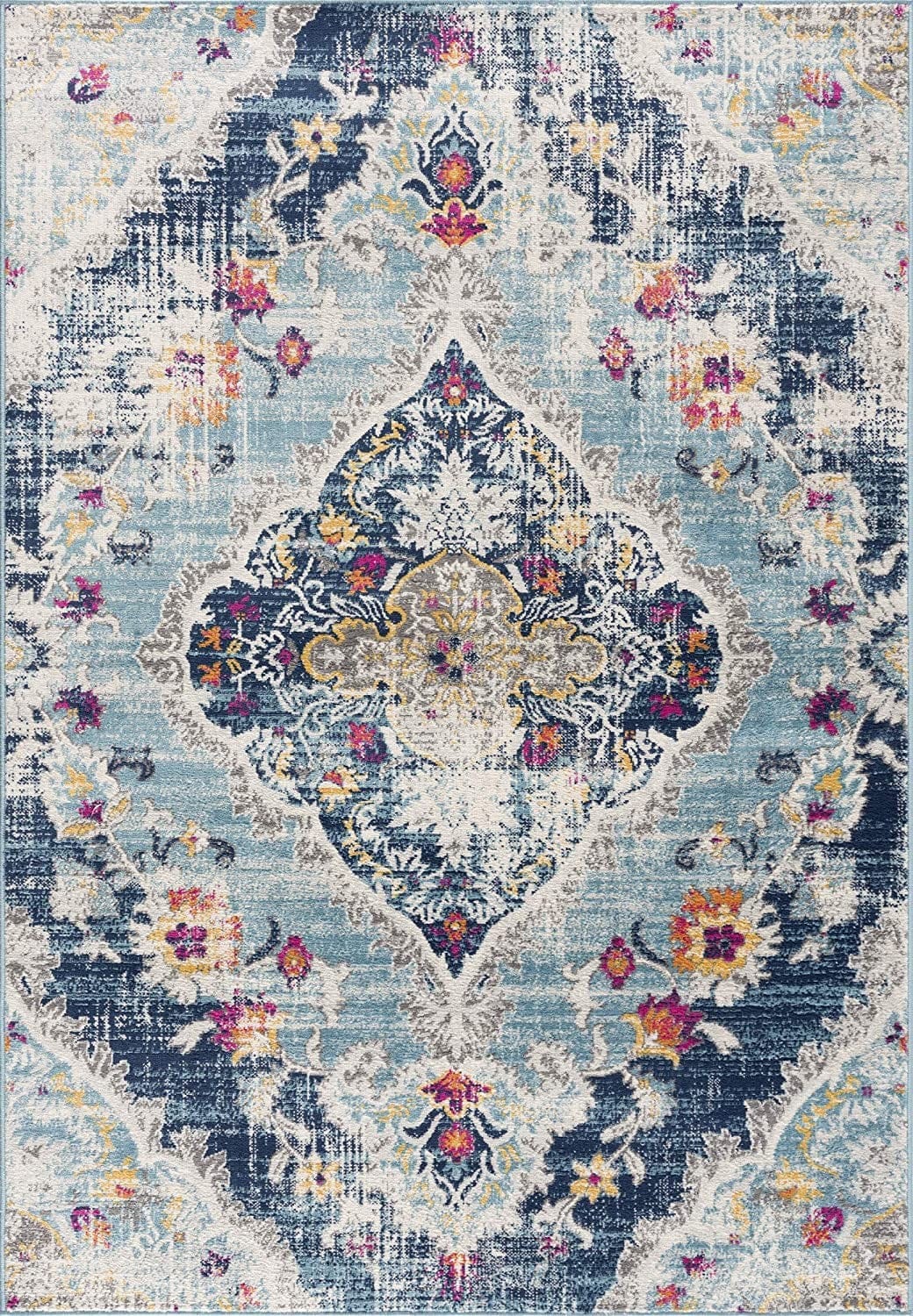 2’ X 4’ Blue Distressed Medallion Area Rug