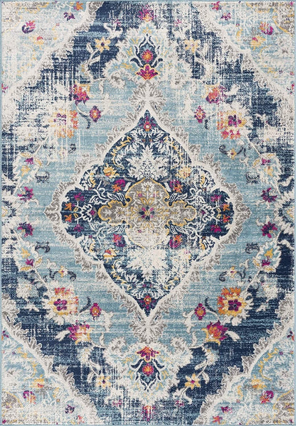 2’ X 4’ Blue Distressed Medallion Area Rug