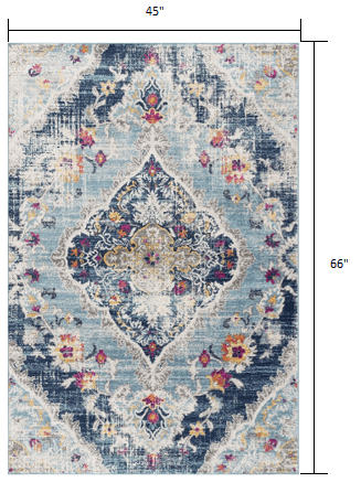 2’ X 4’ Blue Distressed Medallion Area Rug