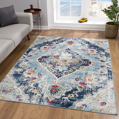 2’ X 4’ Blue Distressed Medallion Area Rug