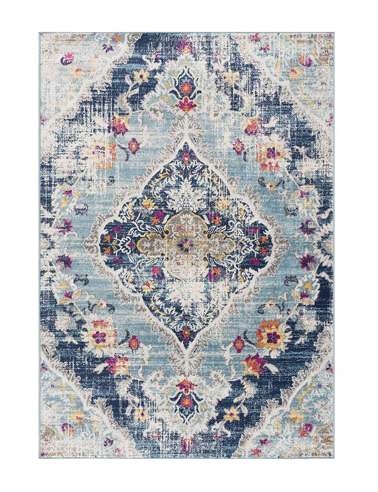 2’ X 4’ Blue Distressed Medallion Area Rug