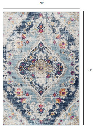 2’ X 4’ Blue Distressed Medallion Area Rug
