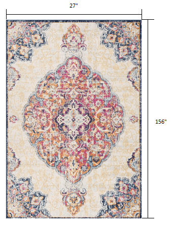 2’ X 10’ Cream Decorative Medallion Runner Rug