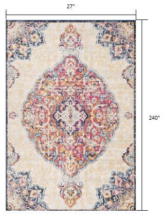 2’ X 10’ Cream Decorative Medallion Runner Rug