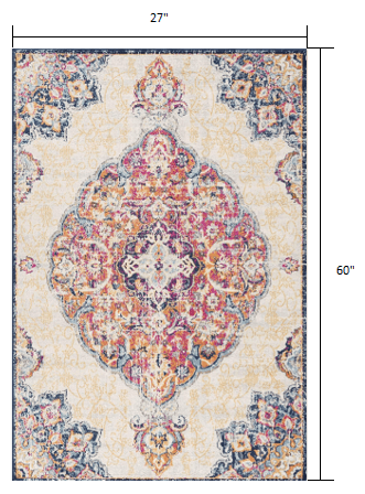 2’ X 10’ Cream Decorative Medallion Runner Rug