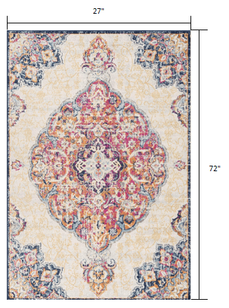 2’ X 10’ Cream Decorative Medallion Runner Rug