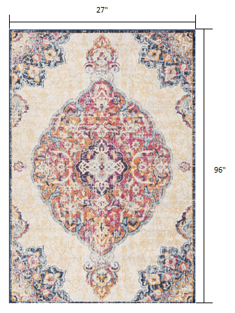 2’ X 10’ Cream Decorative Medallion Runner Rug