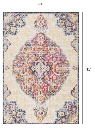 2’ X 10’ Cream Decorative Medallion Runner Rug