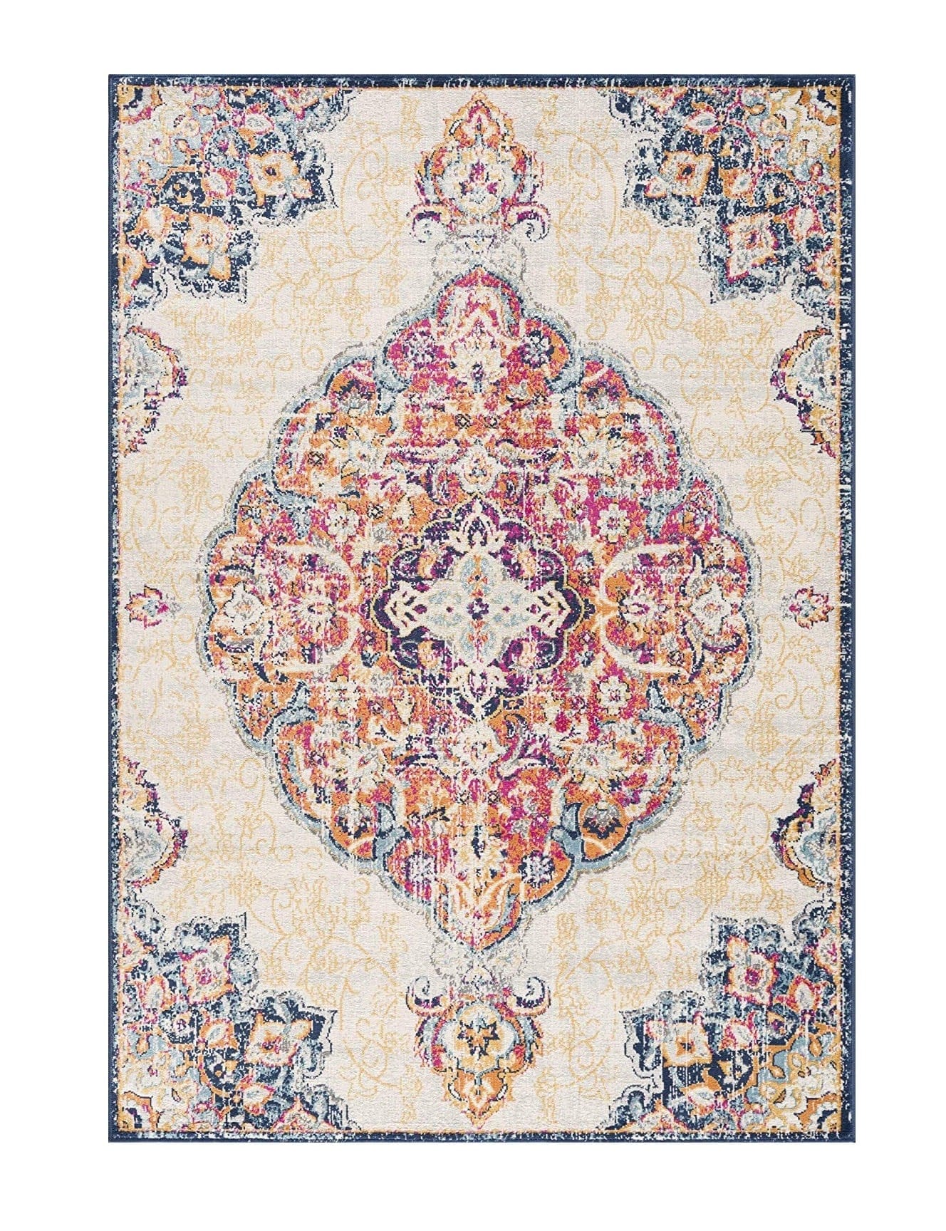 2’ X 10’ Cream Decorative Medallion Runner Rug