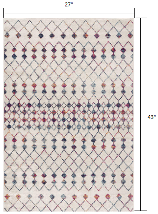 2’ X 4’ White Modern Geometric Grid Area Rug