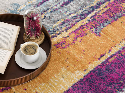 2’ X 10’ Gray And Magenta Abstract Runner Rug