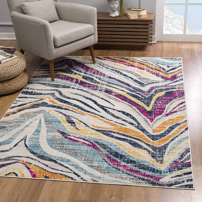 2’ X 15’ Blue And Gold Zebra Pattern Runner Rug
