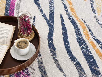 2’ X 15’ Blue And Gold Zebra Pattern Runner Rug