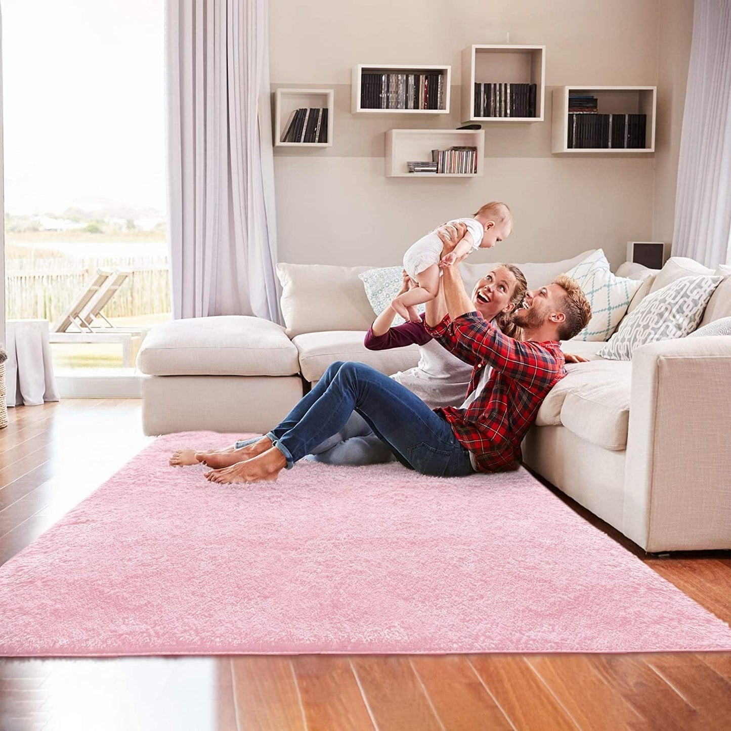 4’ X 5’ Pink Solid Modern Area Rug