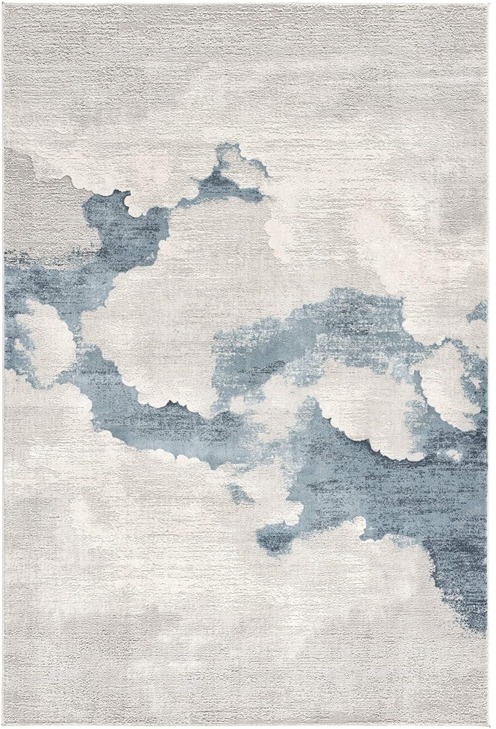 7’ X 10’ Gray And Blue Abstract Clouds Area Rug