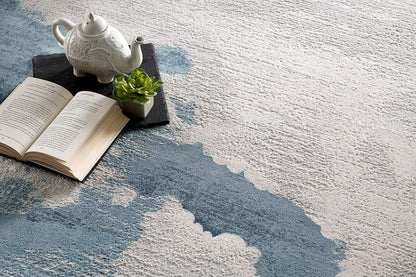 7’ X 10’ Gray And Blue Abstract Clouds Area Rug