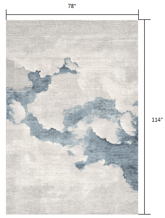 7’ X 10’ Gray And Blue Abstract Clouds Area Rug