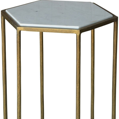 Geometric Gold And White Marble Side Table