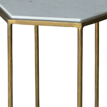 Geometric Gold And White Marble Side Table