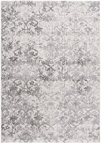 5’ X 8’ Cream And Gray Faded Filigree Area Rug