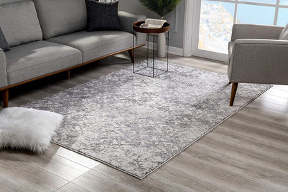 5’ X 8’ Cream And Gray Faded Filigree Area Rug