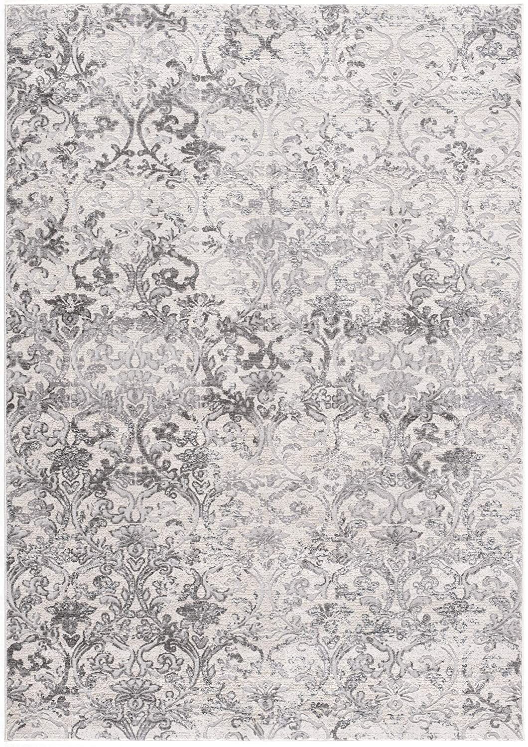 5’ X 8’ Cream And Gray Faded Filigree Area Rug