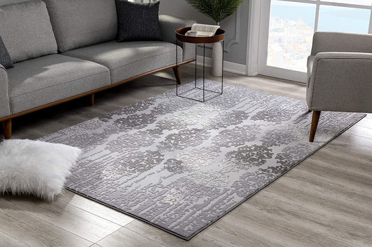 2’ X 10’ Gray Dripping Damask Runner Rug