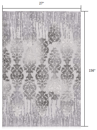 2’ X 10’ Gray Dripping Damask Runner Rug