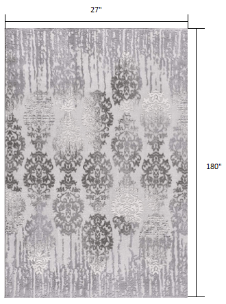 2’ X 10’ Gray Dripping Damask Runner Rug