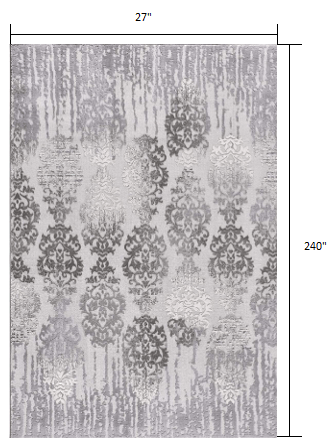 2’ X 10’ Gray Dripping Damask Runner Rug