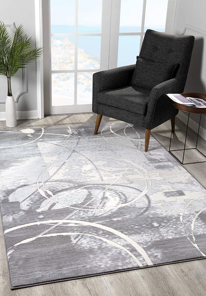 5’ X 8’ Gray Abstract Splatter Area Rug