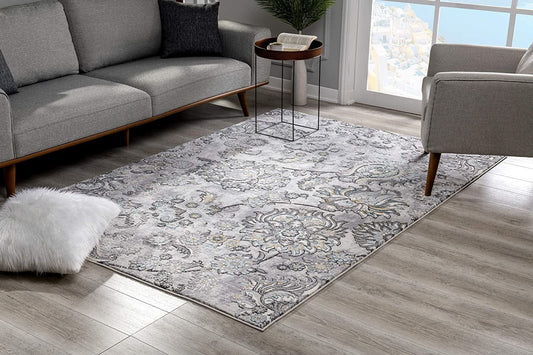 5’ X 8’ Gray Modern Jacobean Floral Area Rug