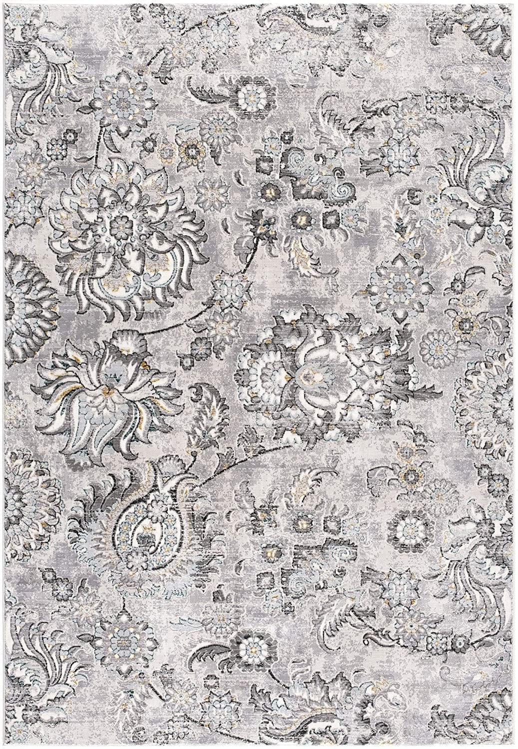 5’ X 8’ Gray Modern Jacobean Floral Area Rug