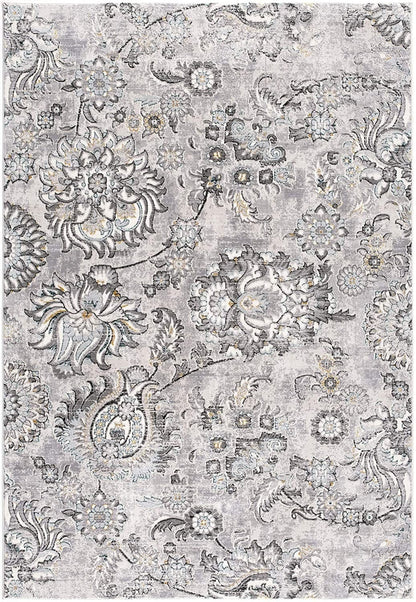 5’ X 8’ Gray Modern Jacobean Floral Area Rug