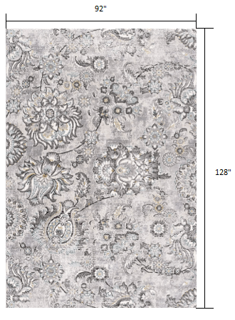 5’ X 8’ Gray Modern Jacobean Floral Area Rug