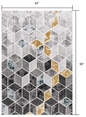 5’ X 8’ Gray And Gold Cubic Block Area Rug