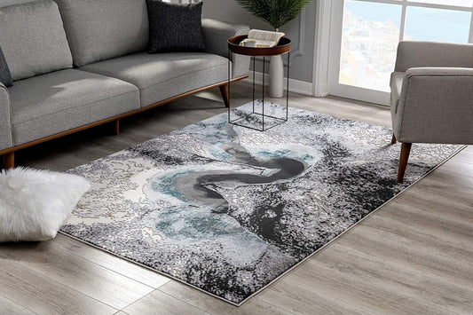 5’ X 8’ Black And Gray Abstract Whirlpool Area Rug