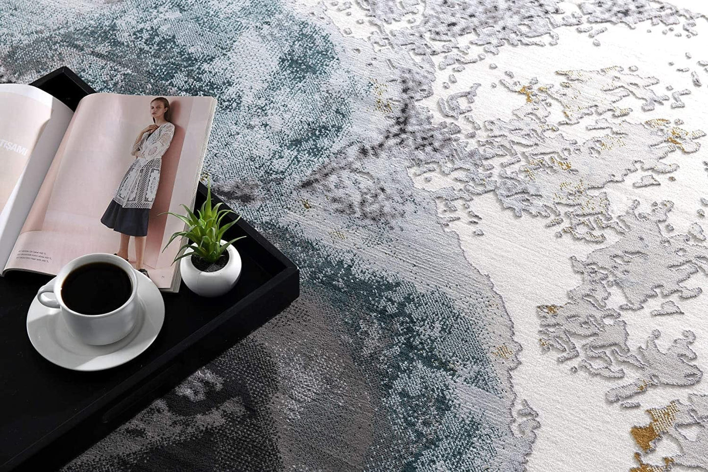 5’ X 8’ Black And Gray Abstract Whirlpool Area Rug