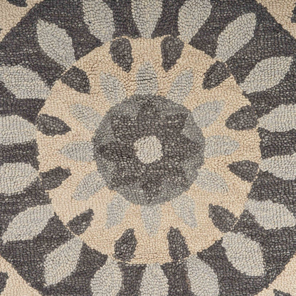 4’ Round Gray Floral Bloom Area Rug