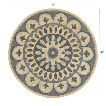4’ Round Gray Floral Bloom Area Rug