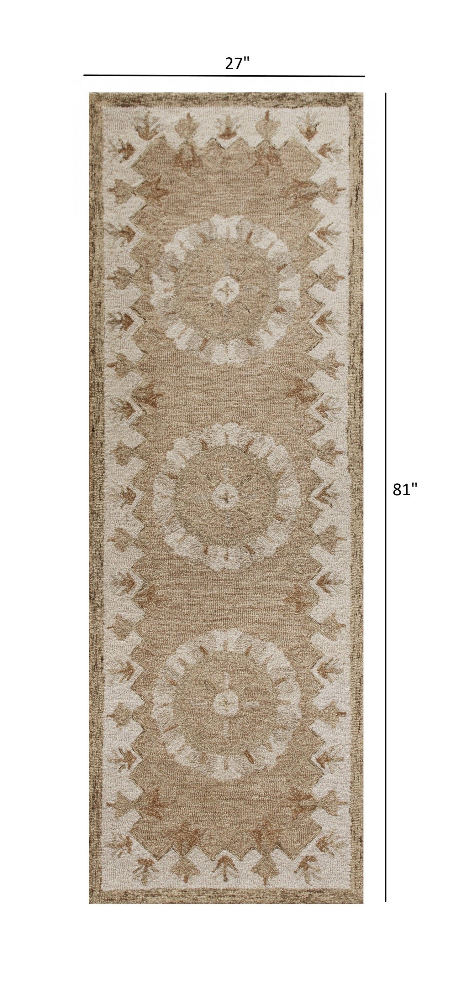 2’ X 7’ Tan Retro Modern Medallion Runner Rug