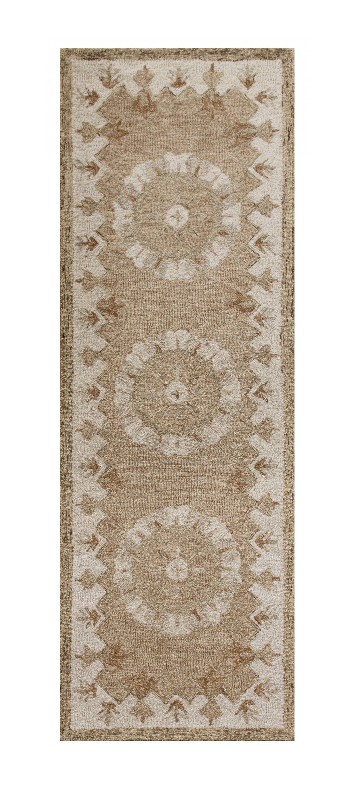 2’ X 7’ Tan Retro Modern Medallion Runner Rug