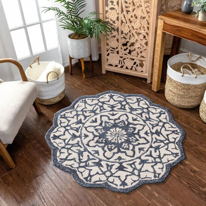 2’ X 4’ Navy And White Decorative Hearth Rug